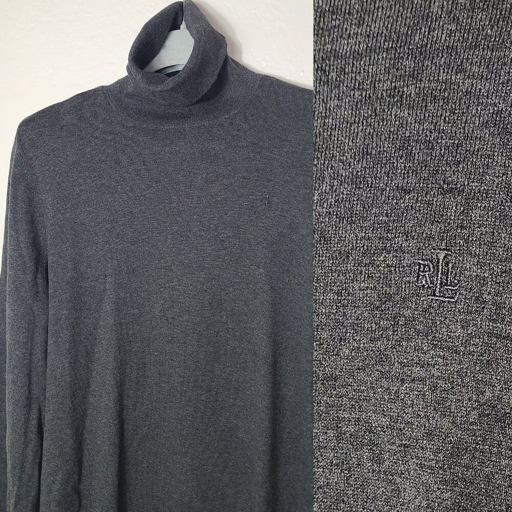 Lauren Ralph Lauren Grey Silk Knit Turtleneck XL - High End Essential - Soft!